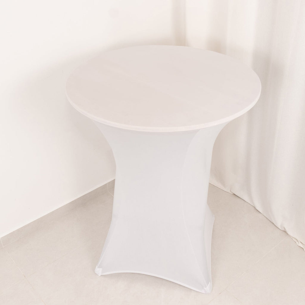 Spandex 36" Round Cocktail Table Cover White - Easy to Maintain Stretch Fitted Highboy Tablecloth for Events - Bell Racket Store
