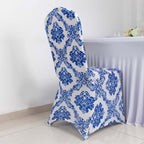 Spandex Banquet Chair Cover Fitted Cover in Royal Blue - Stretch 160gsm Fabric with Foot Pockets & Damask Pattern - Bell Racket Store