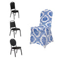 Spandex Banquet Chair Cover Fitted Cover in Royal Blue - Stretch 160gsm Fabric with Foot Pockets & Damask Pattern - Bell Racket Store