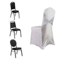 Spandex Banquet Chair Cover Metallic Silver Tinsel with Sash and Rhinestone Buckle - Shimmering Fitted Slipcover - Bell Racket Store