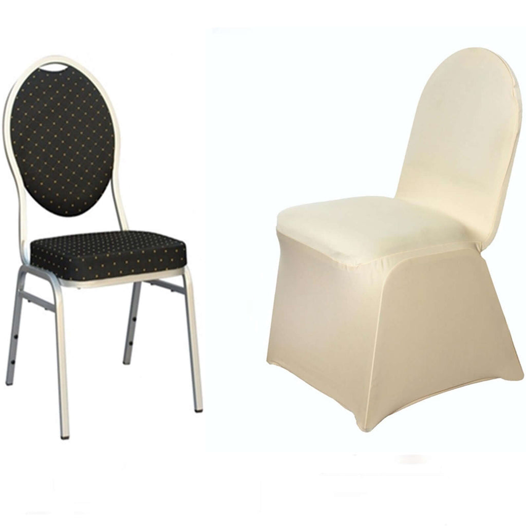 Spandex Chair Cover for Banquet Chairs Champagne - Stretch 160GSM Fabric with Slip-On Slipcover