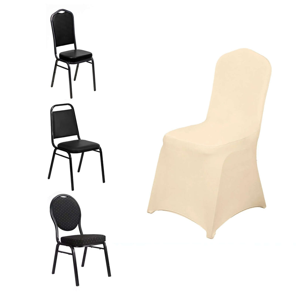 Spandex Chair Cover for Banquet Chairs Beige - Stretch 160GSM Fabric with Slip-On Slipcover