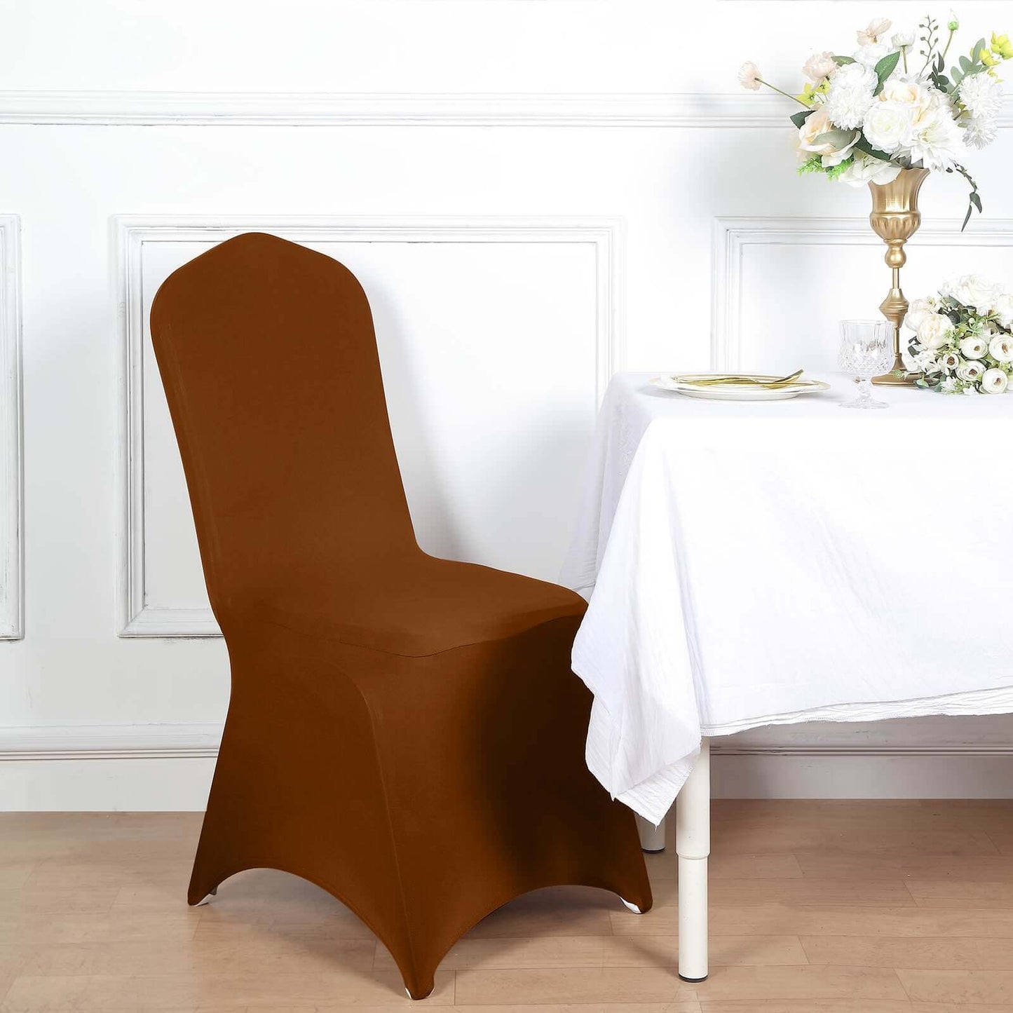 Spandex Chair Cover for Banquet Chairs Cinnamon Brown - Stretch 160GSM Fabric with Slip - On Slipcover - Bell Racket Store