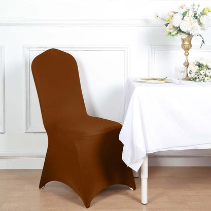 Spandex Chair Cover for Banquet Chairs Cinnamon Brown - Stretch 160GSM Fabric with Slip - On Slipcover - Bell Racket Store