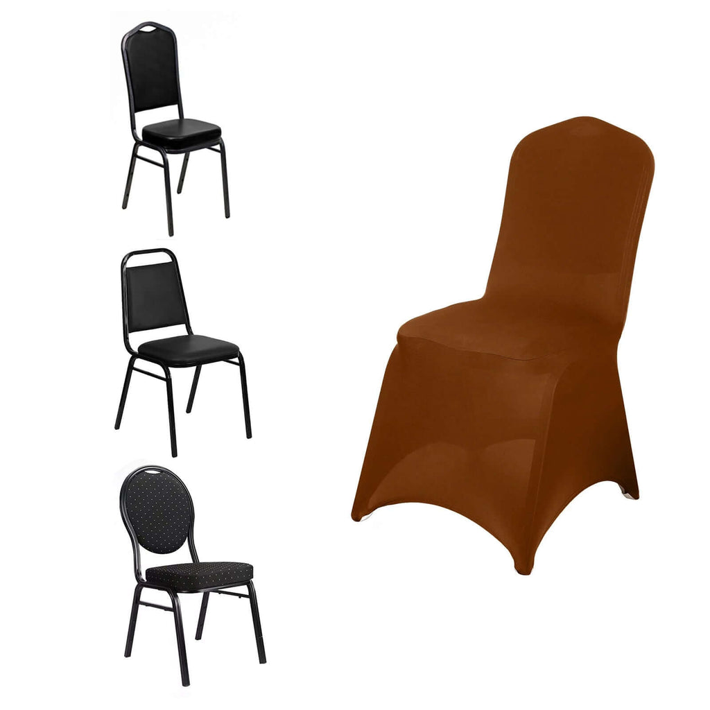 Spandex Chair Cover for Banquet Chairs Cinnamon Brown - Stretch 160GSM Fabric with Slip - On Slipcover - Bell Racket Store