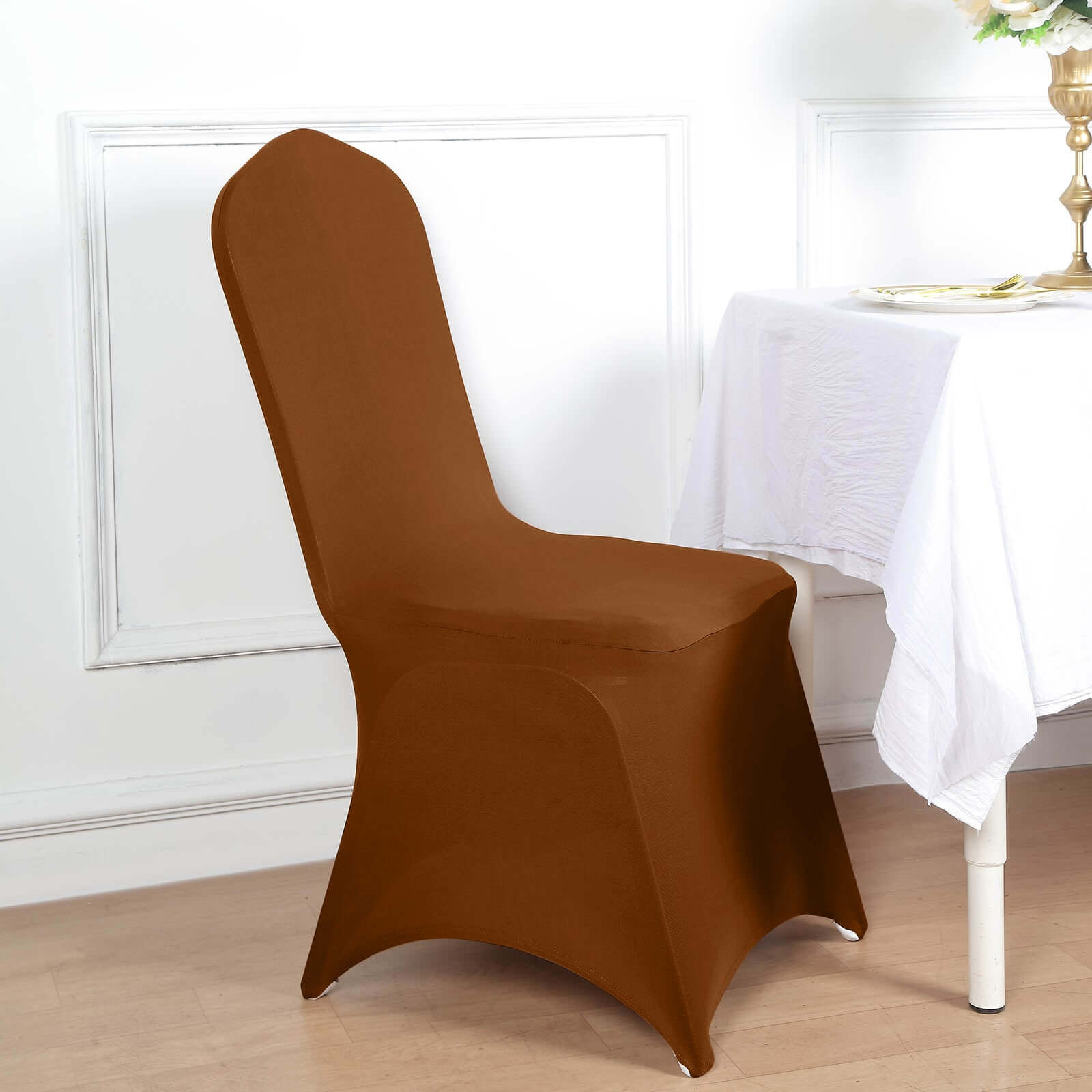 Spandex Chair Cover for Banquet Chairs Cinnamon Brown - Stretch 160GSM Fabric with Slip - On Slipcover - Bell Racket Store