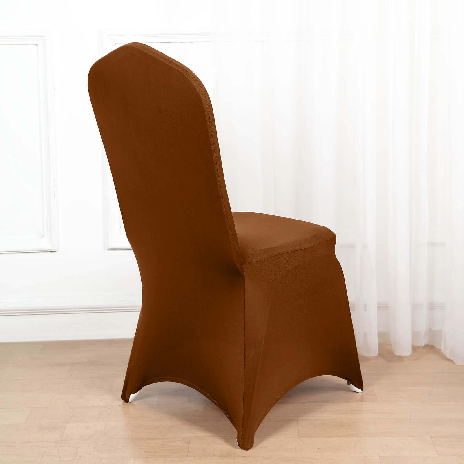 Spandex Chair Cover for Banquet Chairs Cinnamon Brown - Stretch 160GSM Fabric with Slip - On Slipcover - Bell Racket Store