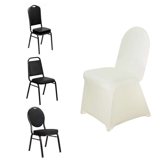 Spandex Chair Cover for Banquet Chairs Ivory - Stretch 160GSM Fabric with Slip - On Slipcover - NestOCart