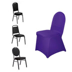 Spandex Chair Cover for Banquet Chairs Purple - Stretch 160GSM Fabric with Slip-On Slipcover