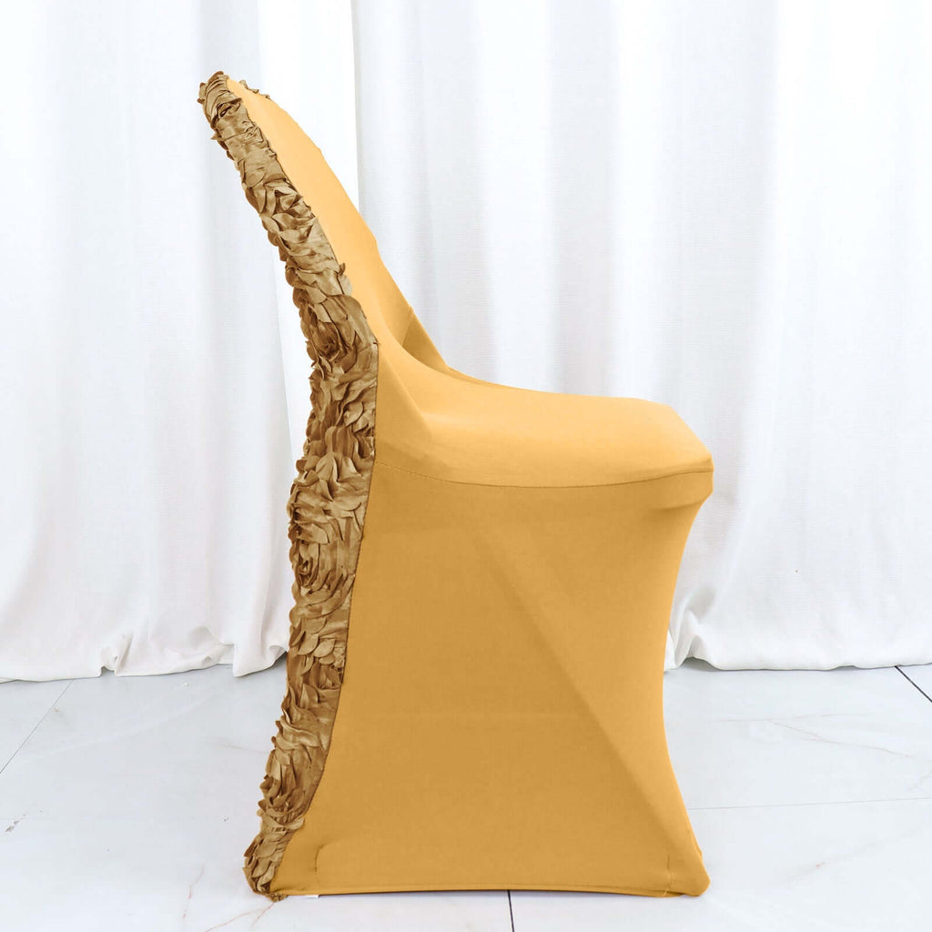 Spandex Chair Cover Gold for Folding Chairs - Durable Stretch Fitted Slipcover with Satin Rosette Design - Bell Racket Store