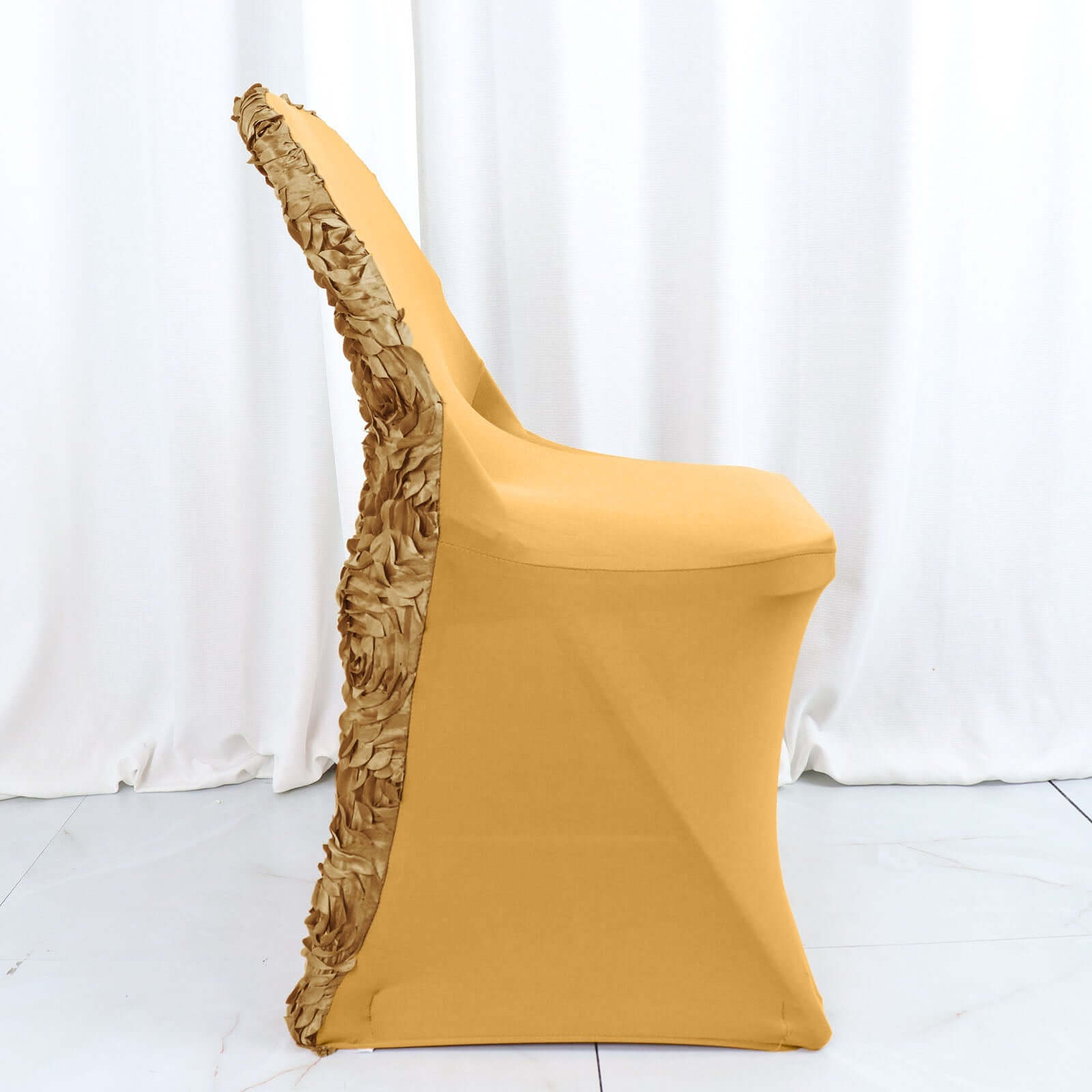 Spandex Chair Cover Gold for Folding Chairs - Durable Stretch Fitted Slipcover with Satin Rosette Design - Bell Racket Store