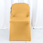Spandex Chair Cover Gold for Folding Chairs - Durable Stretch Fitted Slipcover with Satin Rosette Design - Bell Racket Store