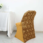 Spandex Chair Cover Gold for Folding Chairs - Durable Stretch Fitted Slipcover with Satin Rosette Design - Bell Racket Store