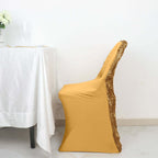 Spandex Chair Cover Gold for Folding Chairs - Durable Stretch Fitted Slipcover with Satin Rosette Design - Bell Racket Store