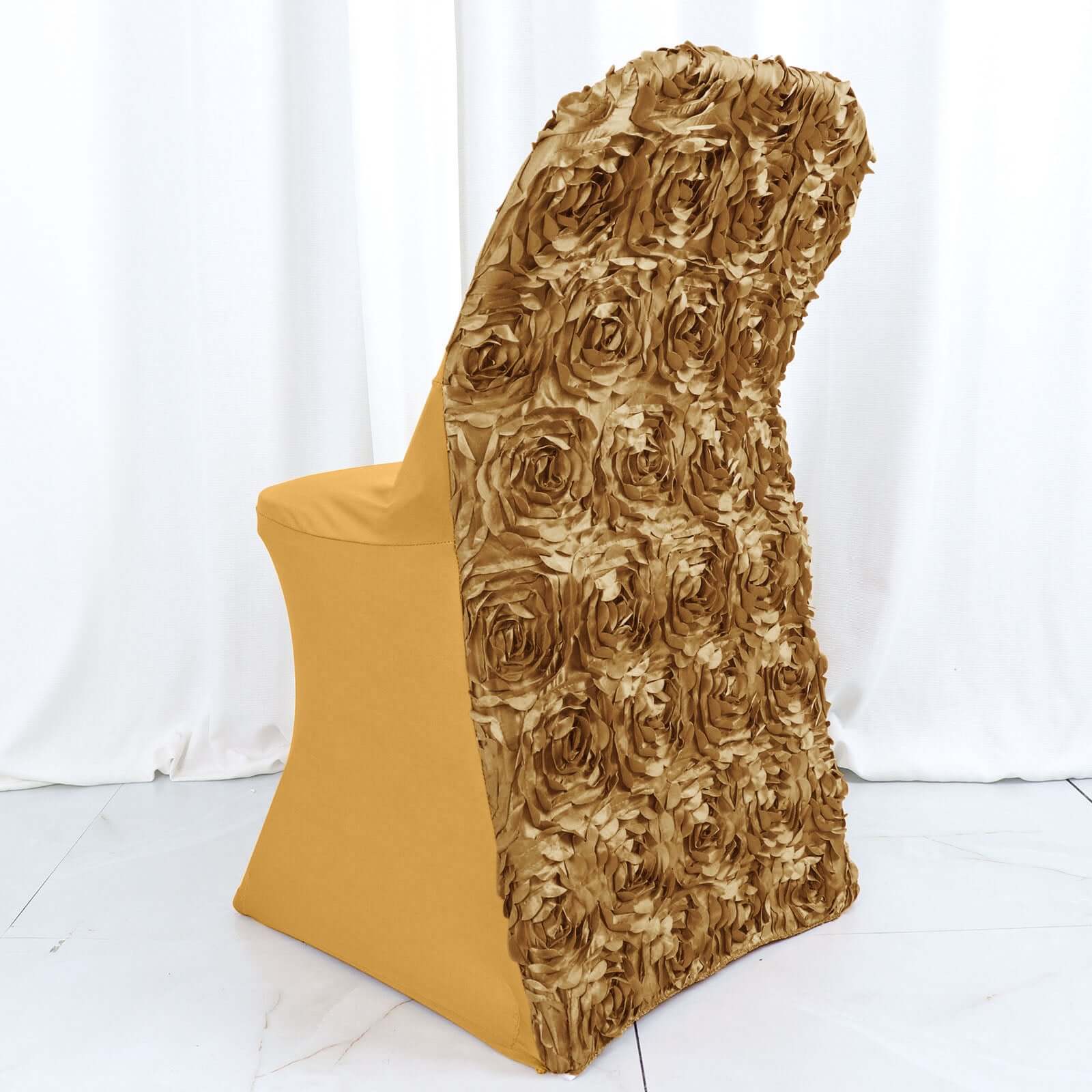 Spandex Chair Cover Gold for Folding Chairs - Durable Stretch Fitted Slipcover with Satin Rosette Design - Bell Racket Store