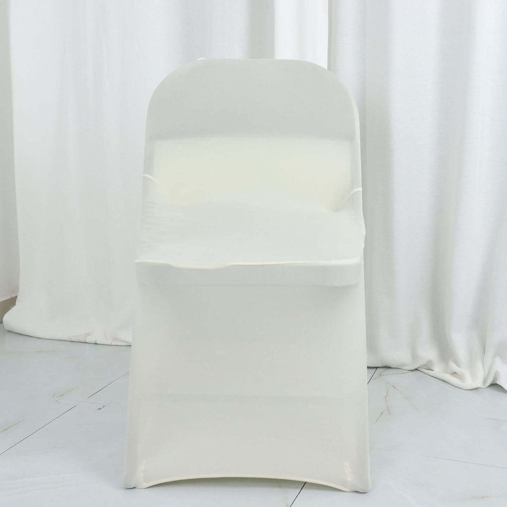 Spandex Chair Cover Ivory for Folding Chairs - Durable Stretch Fitted Slipcover with Satin Rosette Design - Bell Racket Store