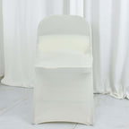 Spandex Chair Cover Ivory for Folding Chairs - Durable Stretch Fitted Slipcover with Satin Rosette Design - Bell Racket Store