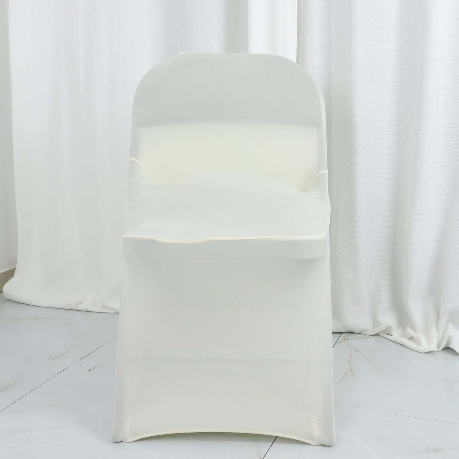 Spandex Chair Cover Ivory for Folding Chairs - Durable Stretch Fitted Slipcover with Satin Rosette Design - Bell Racket Store