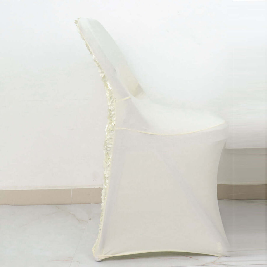 Spandex Chair Cover Ivory for Folding Chairs - Durable Stretch Fitted Slipcover with Satin Rosette Design - Bell Racket Store