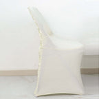 Spandex Chair Cover Ivory for Folding Chairs - Durable Stretch Fitted Slipcover with Satin Rosette Design - Bell Racket Store