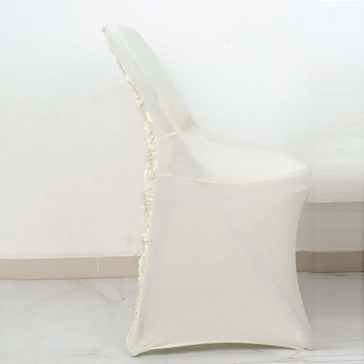 Spandex Chair Cover Ivory for Folding Chairs - Durable Stretch Fitted Slipcover with Satin Rosette Design - Bell Racket Store
