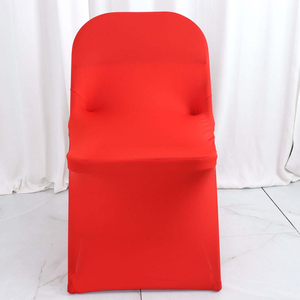Spandex Chair Cover Red for Folding Chairs - Durable Stretch Fitted Slipcover with Satin Rosette Design - Bell Racket Store