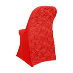 Spandex Chair Cover Red for Folding Chairs - Durable Stretch Fitted Slipcover with Satin Rosette Design - Bell Racket Store