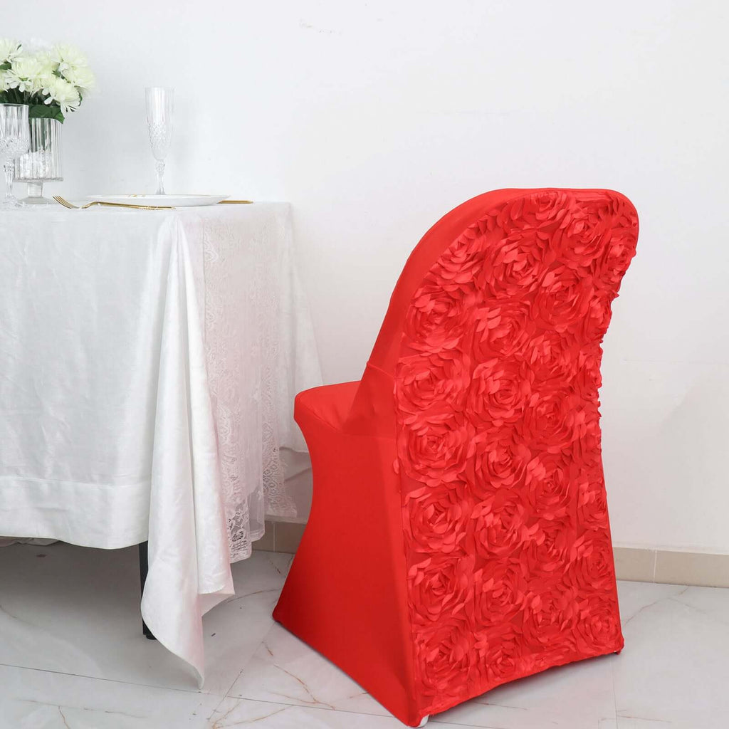 Spandex Chair Cover Red for Folding Chairs - Durable Stretch Fitted Slipcover with Satin Rosette Design - Bell Racket Store