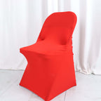 Spandex Chair Cover Red for Folding Chairs - Durable Stretch Fitted Slipcover with Satin Rosette Design - Bell Racket Store