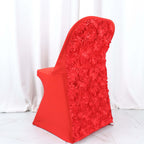Spandex Chair Cover Red for Folding Chairs - Durable Stretch Fitted Slipcover with Satin Rosette Design - Bell Racket Store