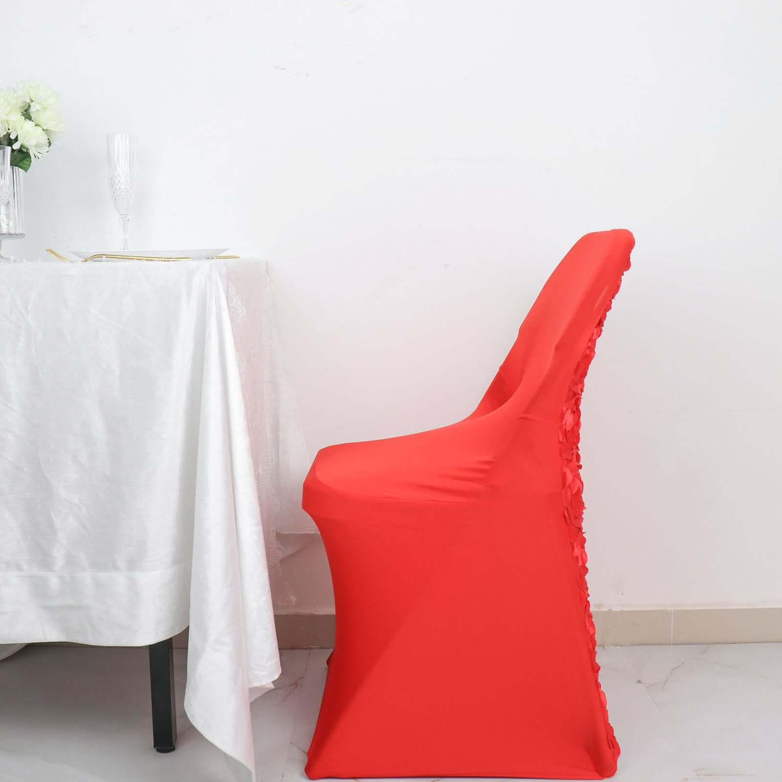 Spandex Chair Cover Red for Folding Chairs - Durable Stretch Fitted Slipcover with Satin Rosette Design - Bell Racket Store