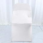Spandex Chair Cover White for Folding Chairs - Durable Stretch Fitted Slipcover with Satin Rosette Design for Classy Events - Bell Racket Store