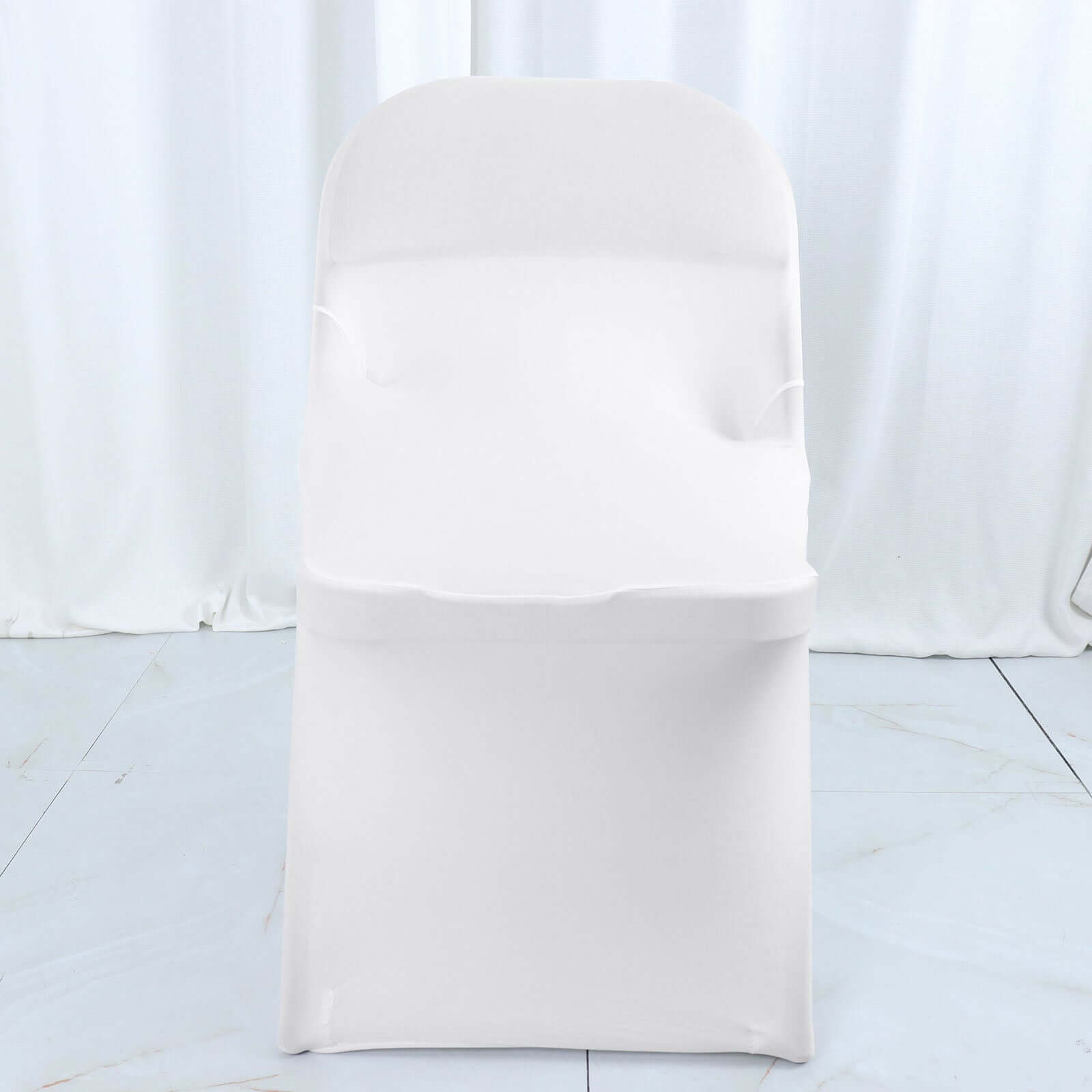 Spandex Chair Cover White for Folding Chairs - Durable Stretch Fitted Slipcover with Satin Rosette Design for Classy Events - Bell Racket Store