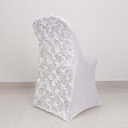Spandex Chair Cover White for Folding Chairs - Durable Stretch Fitted Slipcover with Satin Rosette Design for Classy Events - Bell Racket Store