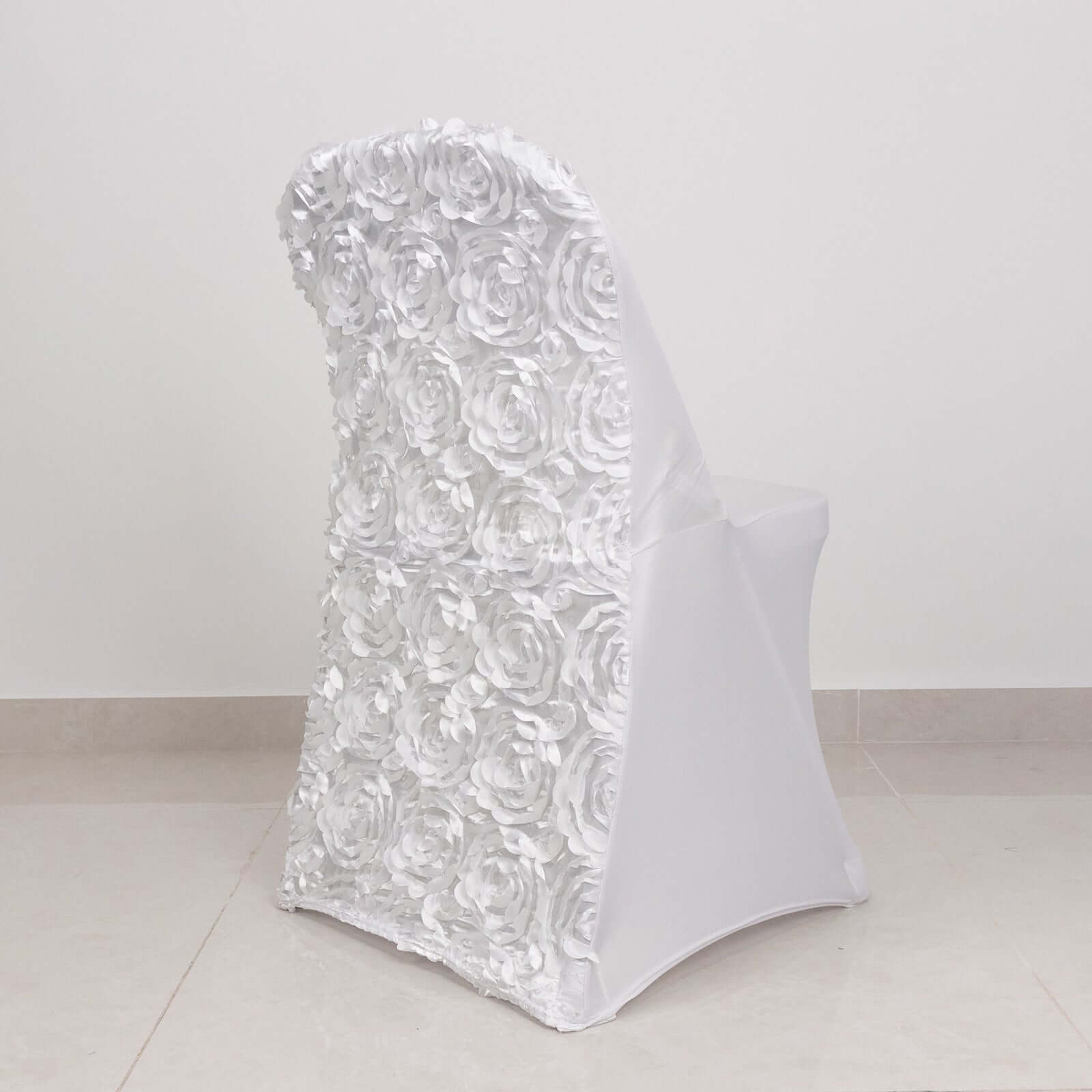 Spandex Chair Cover White for Folding Chairs - Durable Stretch Fitted Slipcover with Satin Rosette Design for Classy Events - Bell Racket Store