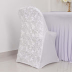 Spandex Chair Cover White for Folding Chairs - Durable Stretch Fitted Slipcover with Satin Rosette Design for Classy Events - Bell Racket Store