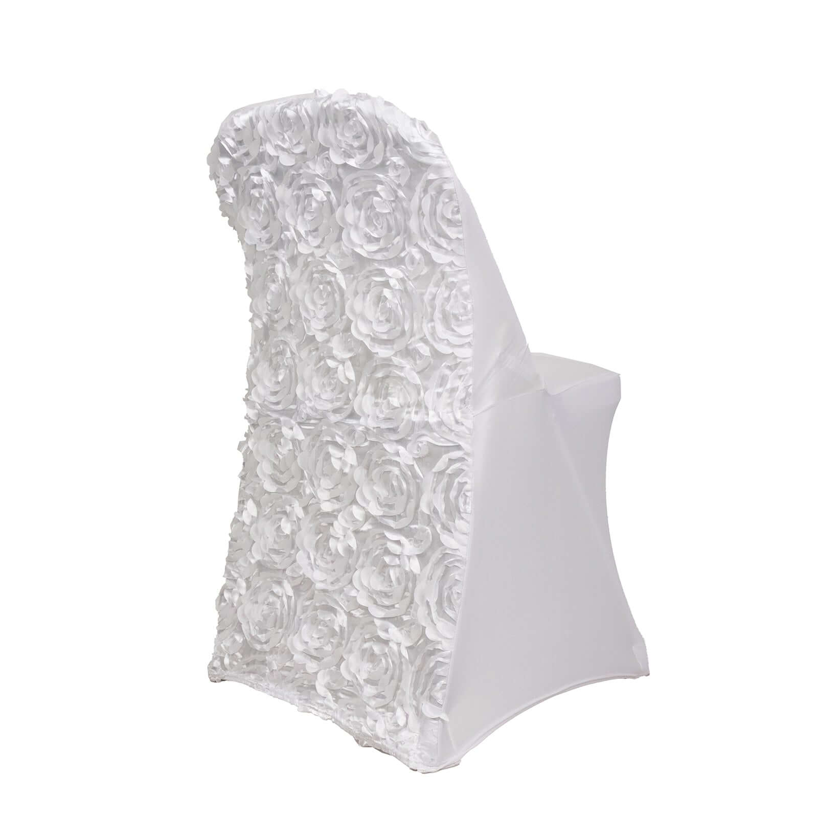 Spandex Chair Cover White for Folding Chairs - Durable Stretch Fitted Slipcover with Satin Rosette Design for Classy Events - Bell Racket Store