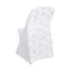 Spandex Chair Cover White for Folding Chairs - Durable Stretch Fitted Slipcover with Satin Rosette Design for Classy Events - Bell Racket Store