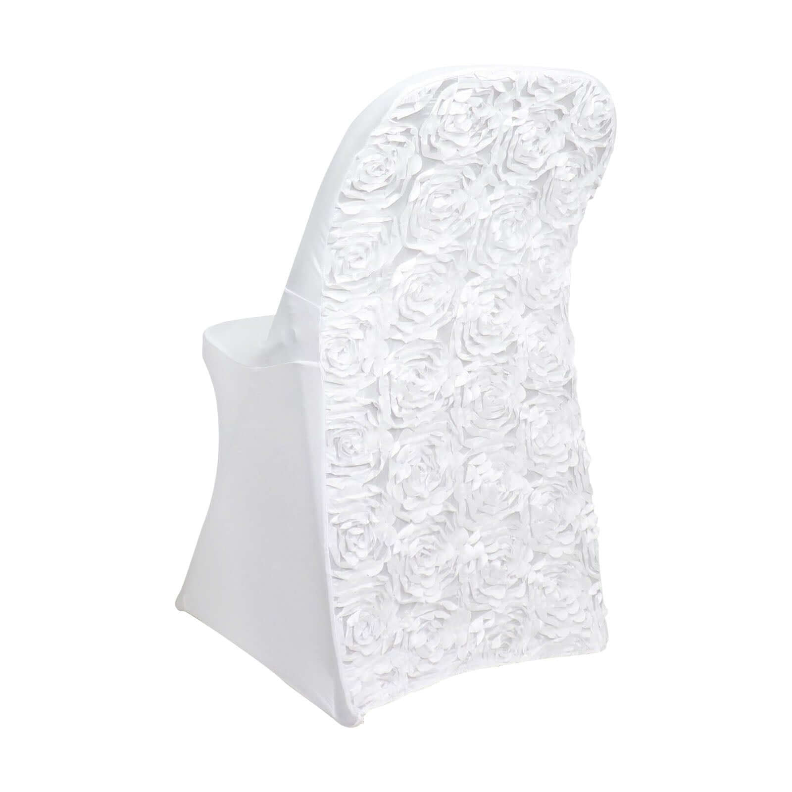 Spandex Chair Cover White for Folding Chairs - Durable Stretch Fitted Slipcover with Satin Rosette Design for Classy Events - Bell Racket Store