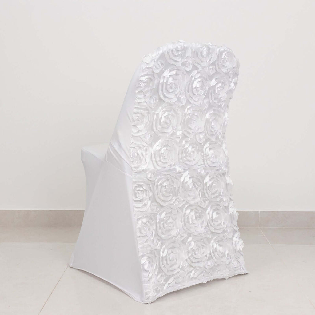 Spandex Chair Cover White for Folding Chairs - Durable Stretch Fitted Slipcover with Satin Rosette Design for Classy Events - Bell Racket Store