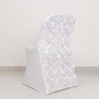Spandex Chair Cover White for Folding Chairs - Durable Stretch Fitted Slipcover with Satin Rosette Design for Classy Events - Bell Racket Store