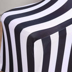 Spandex Chair Cover with Foot Pockets for Banquet Chairs Black/White 2" Stripes - Durable 160GSM Fitted Slipcover for Weddings & Gatherings - Bell Racket Store