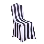 Spandex Chair Cover with Foot Pockets for Banquet Chairs Black/White 2" Stripes - Durable 160GSM Fitted Slipcover for Weddings & Gatherings - Bell Racket Store