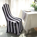 Spandex Chair Cover with Foot Pockets for Banquet Chairs Black/White 2" Stripes - Durable 160GSM Fitted Slipcover for Weddings & Gatherings - Bell Racket Store