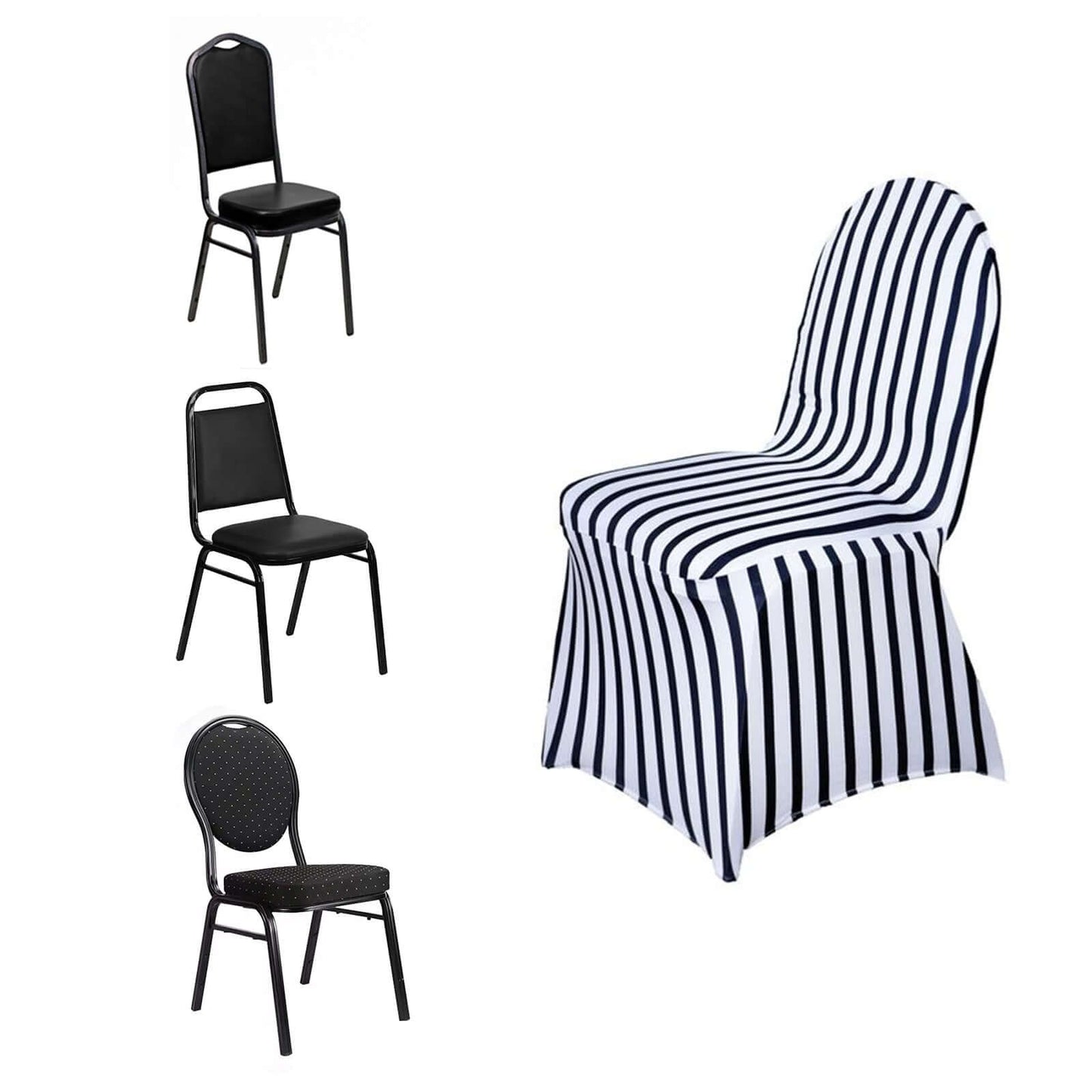 Spandex Chair Cover with Foot Pockets for Banquet Chairs Black/White Striped - Durable Stretch Fitted Slipcover for Weddings & Gatherings - NestOCart