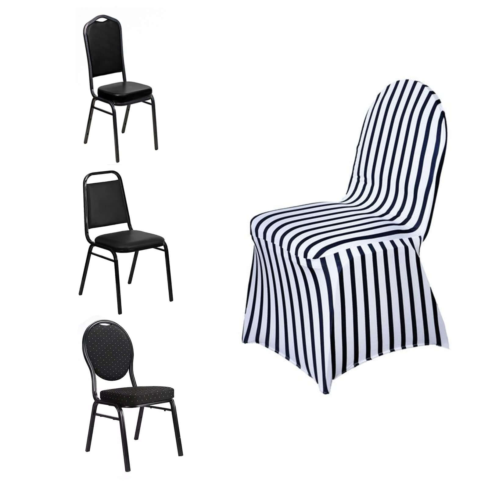 Spandex Chair Cover with Foot Pockets for Banquet Chairs Black/White Striped - Durable Stretch Fitted Slipcover for Weddings & Gatherings - NestOCart