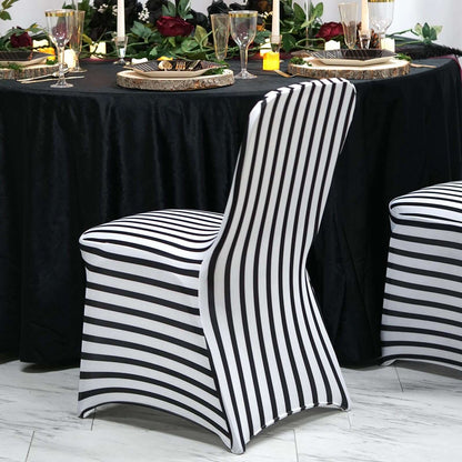 Spandex Chair Cover with Foot Pockets for Banquet Chairs Black/White Striped - Durable Stretch Fitted Slipcover for Weddings & Gatherings - NestOCart