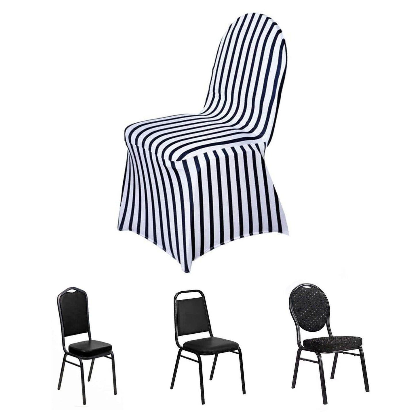 Spandex Chair Cover with Foot Pockets for Banquet Chairs Black/White Striped - Durable Stretch Fitted Slipcover for Weddings & Gatherings - NestOCart