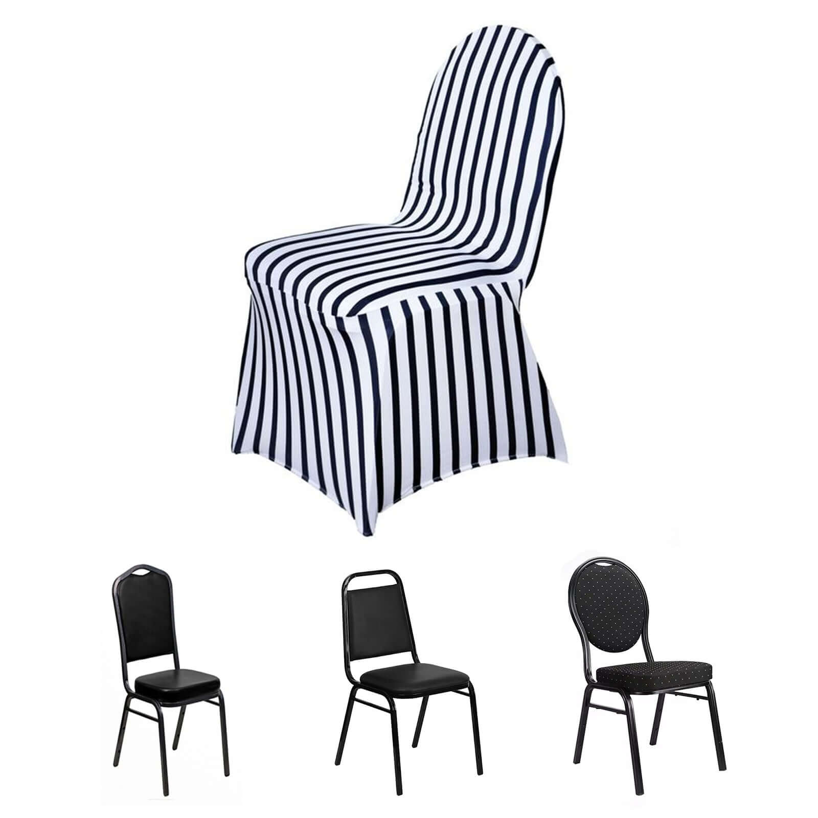 Spandex Chair Cover with Foot Pockets for Banquet Chairs Black/White Striped - Durable Stretch Fitted Slipcover for Weddings & Gatherings - NestOCart