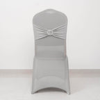 Spandex Chair Cover with Rhinestone Buckled Sash Band Silver - Stretch Fitted Slipcover - Bell Racket Store